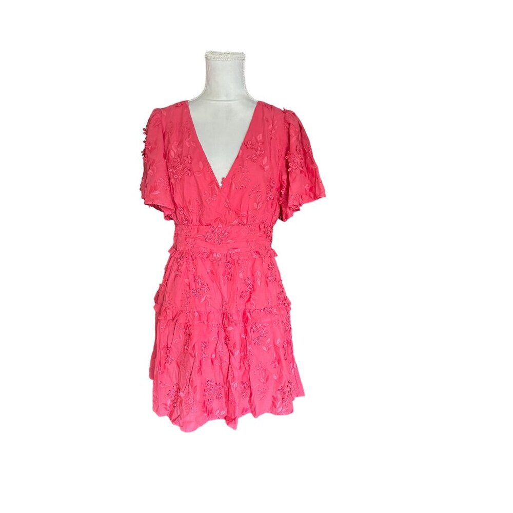 BTFL-life Floral Embroidered V-Neck Dress With Ruffles Flutter Sleeve NWT Sz M